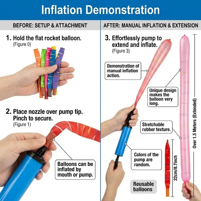 100PCS Rocket Balloon Launcher Set | Flying Party Balloons for Kids & Family Fun