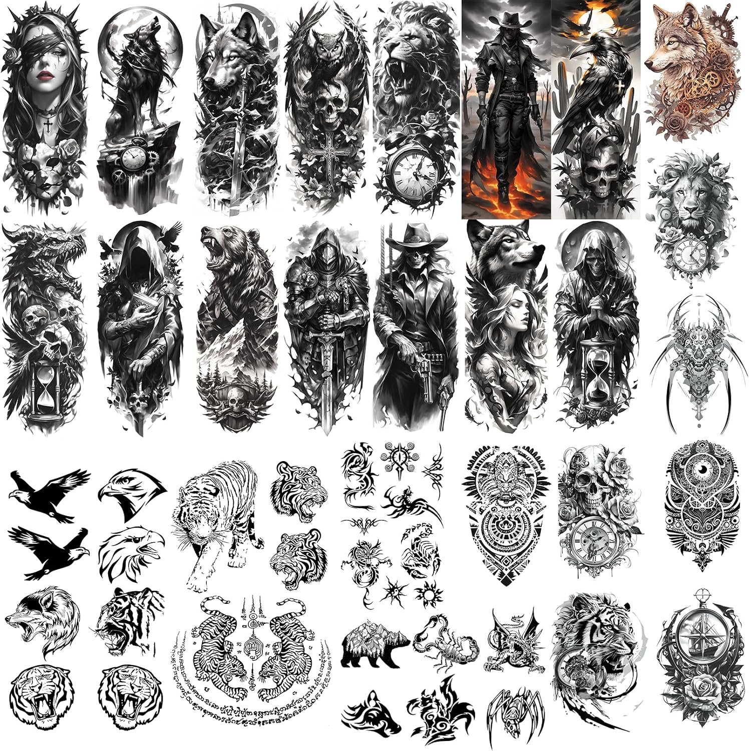 Halloween Full arm temporary tattoo,12sheets (L19“xW7”) Sleeve Tattoos temporary, Demon Fake Tattoos That Look Real, Tiger Dragon Koi Evil Eyes