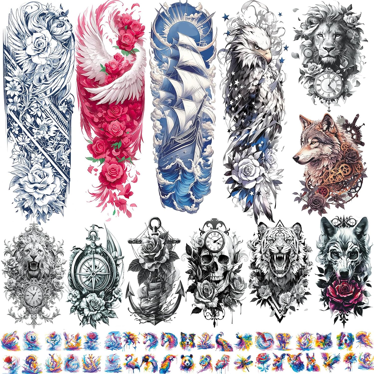 Halloween Full arm temporary tattoo,12sheets (L19“xW7”) Sleeve Tattoos temporary, Demon Fake Tattoos That Look Real, Tiger Dragon Koi Evil Eyes