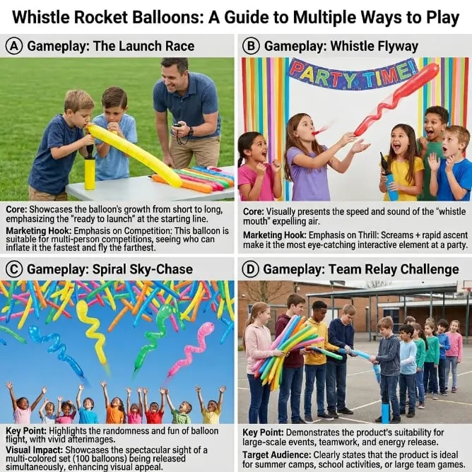 100PCS Rocket Balloon Launcher Set | Flying Party Balloons for Kids & Family Fun