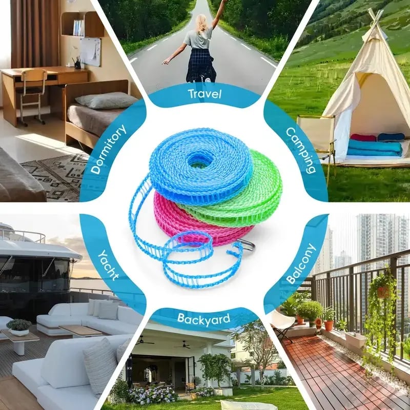 🌬️ Keep Clothes Dry Anywhere!🧦👕3PCS Portable Clothesline – Windproof & Easy☀️