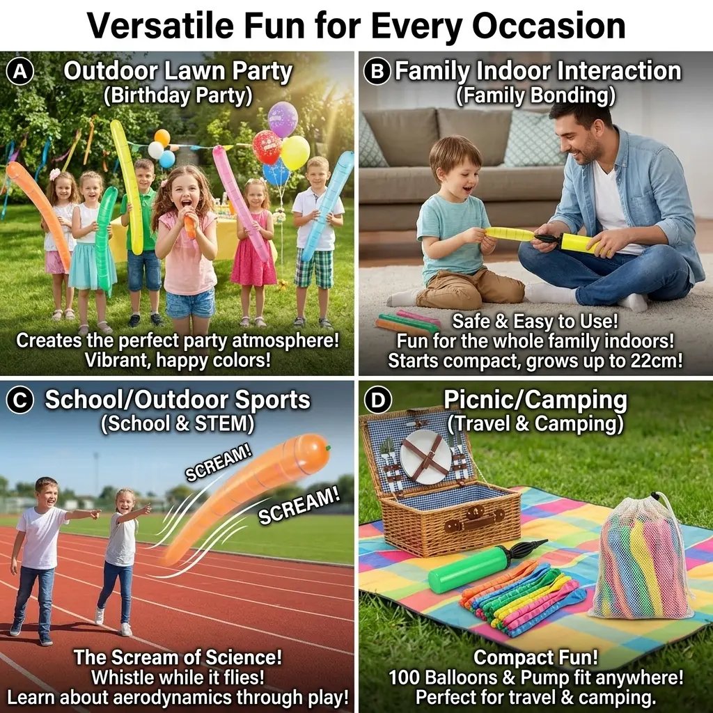 100PCS Rocket Balloon Launcher Set | Flying Party Balloons for Kids & Family Fun