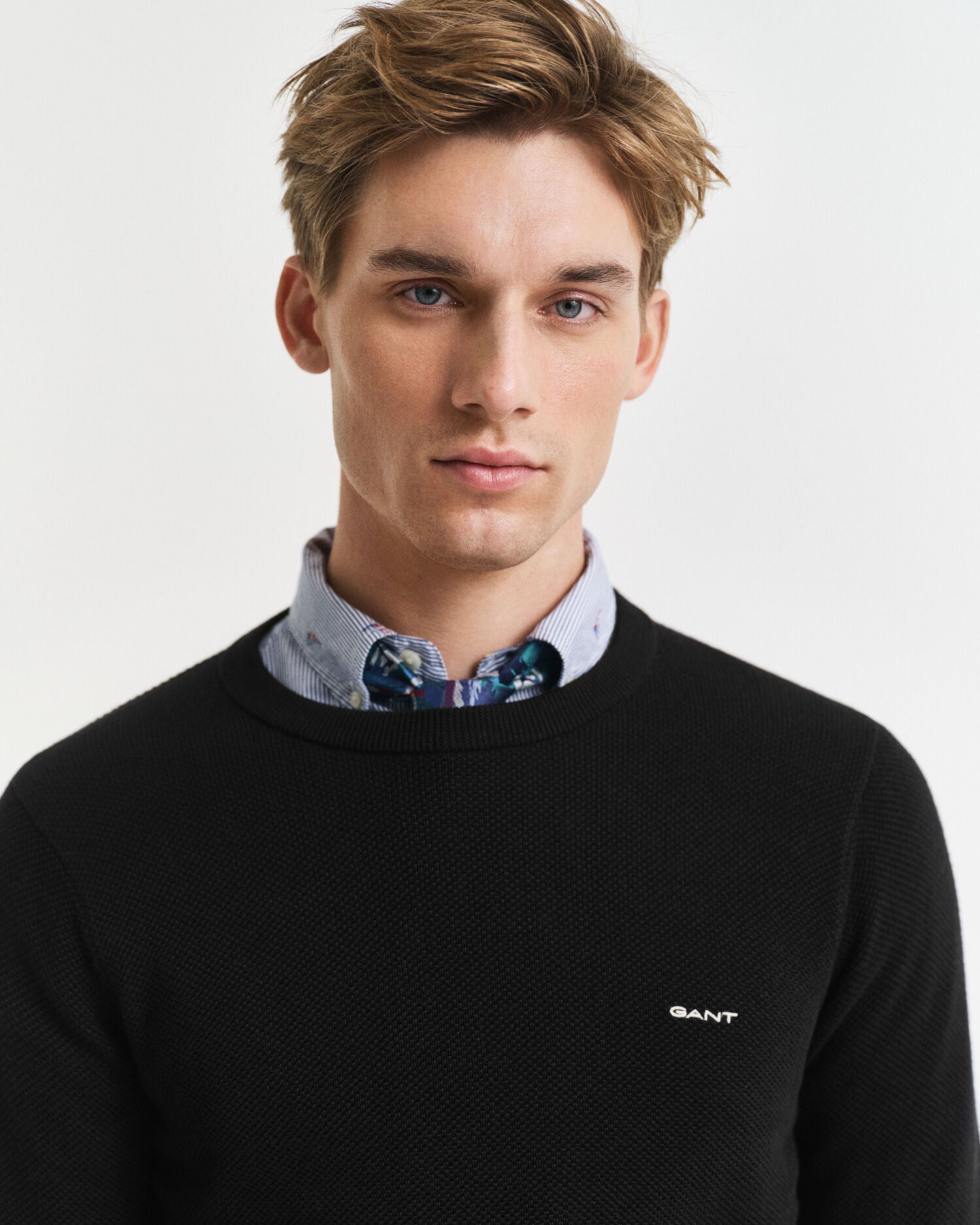 Cotton Pique Crew Neck Sweater
