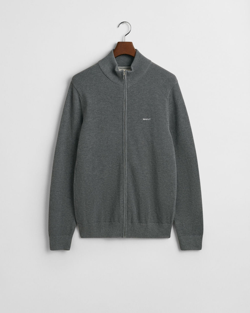 Cotton Pique Zip Cardigan