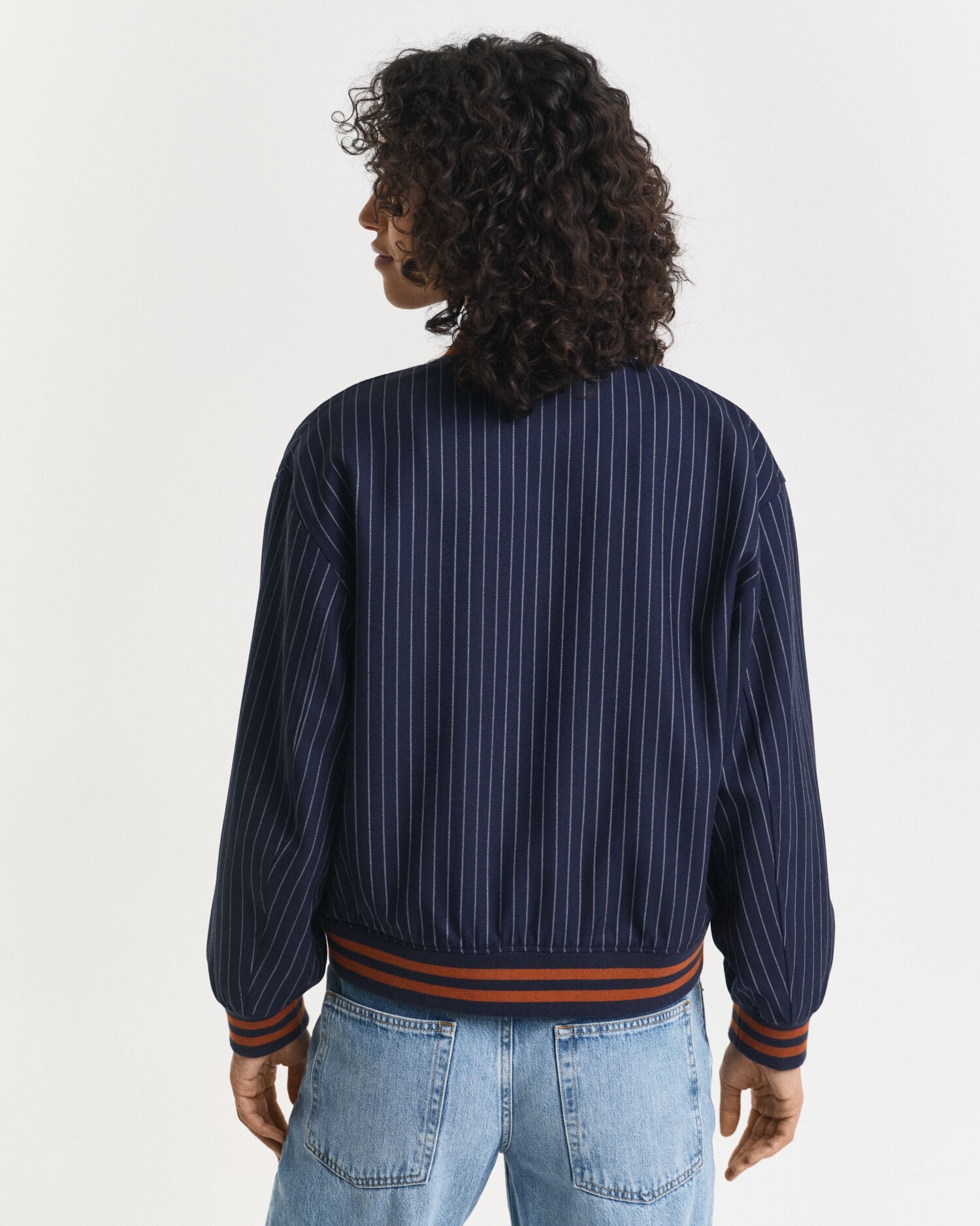 Pinstriped Varsity Jacket