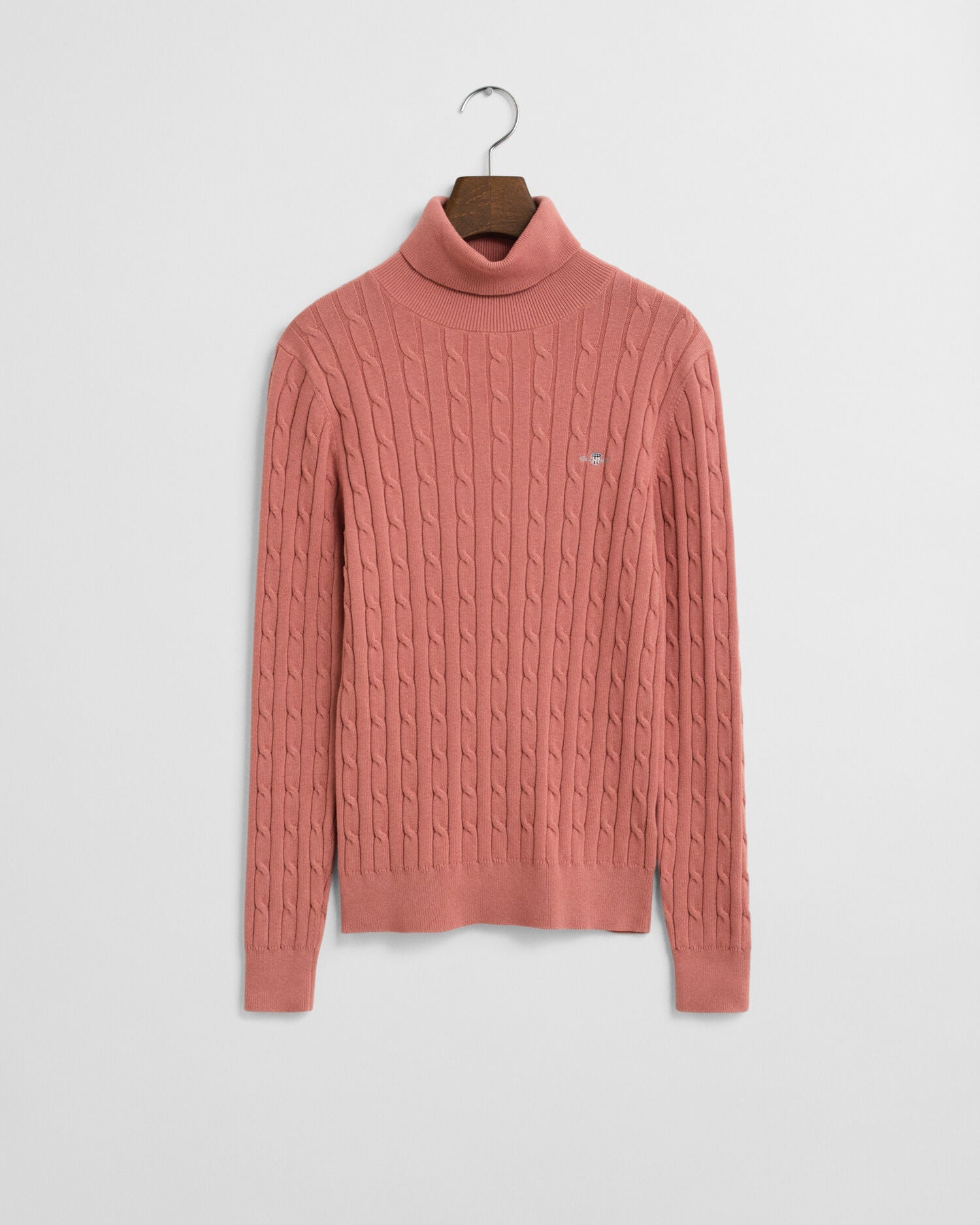 Stretch Cotton Cable Knit Turtleneck Sweater