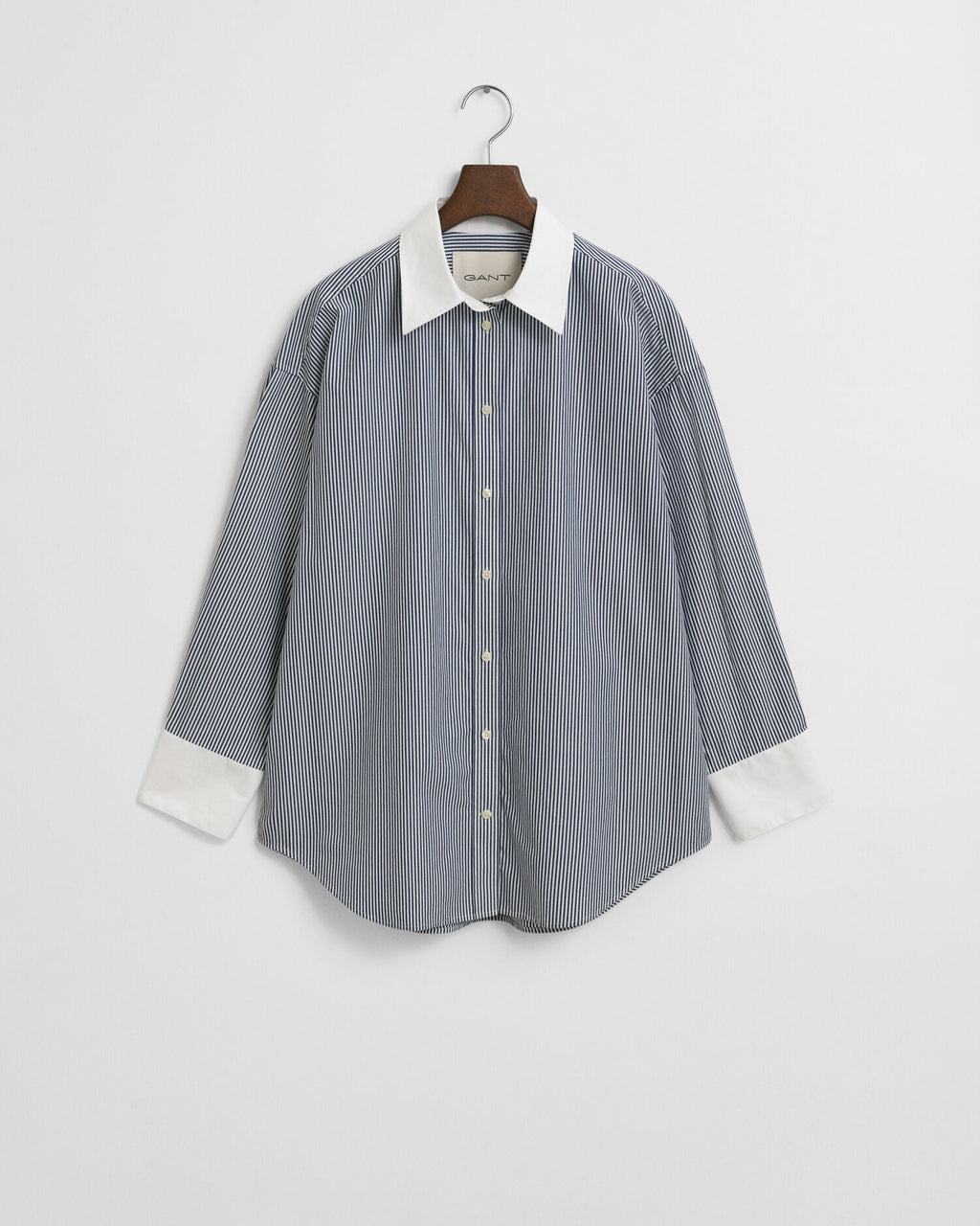 Oversized Contrast Collar Striped Shirt