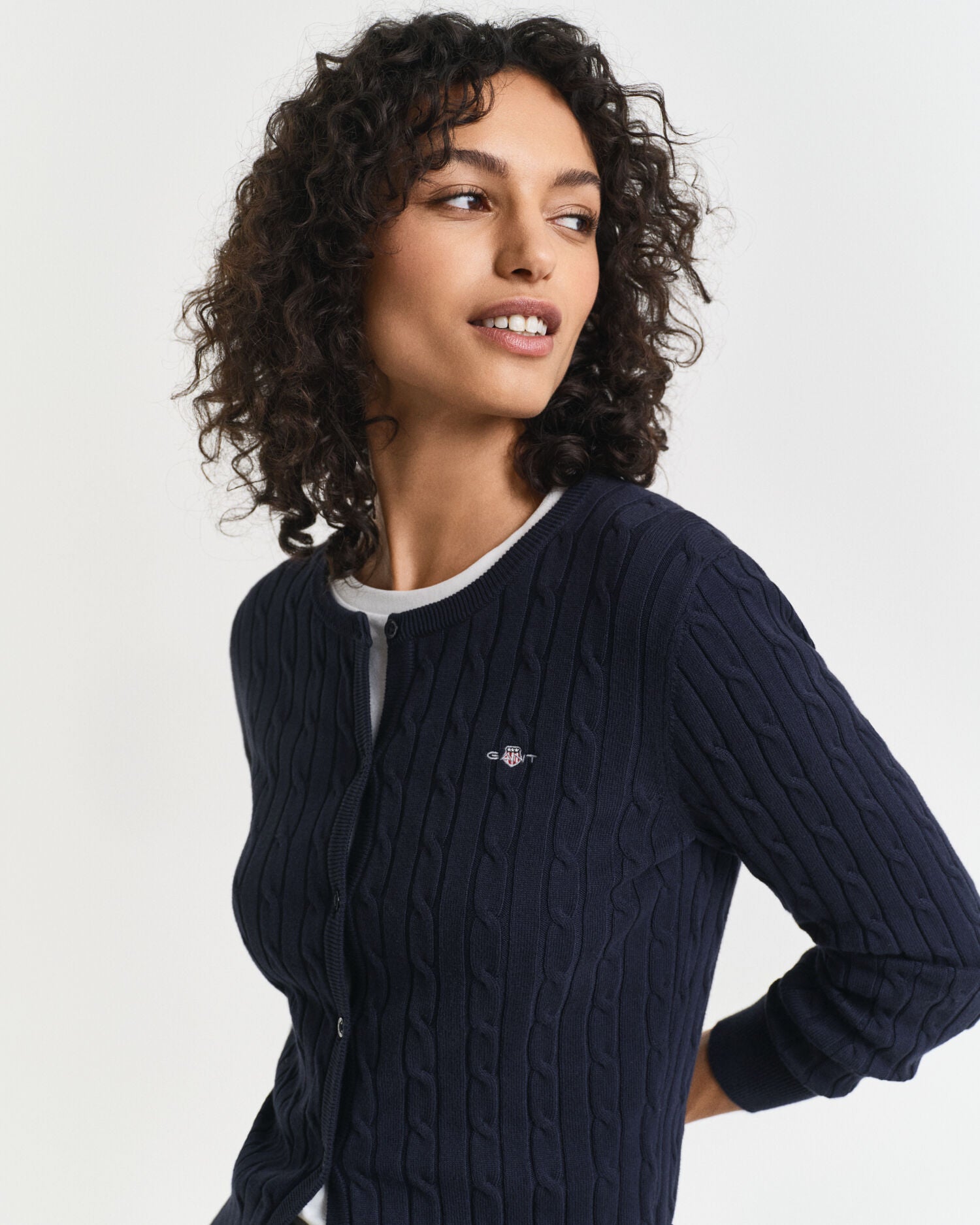Stretch Cotton Cable Knit Cardigan