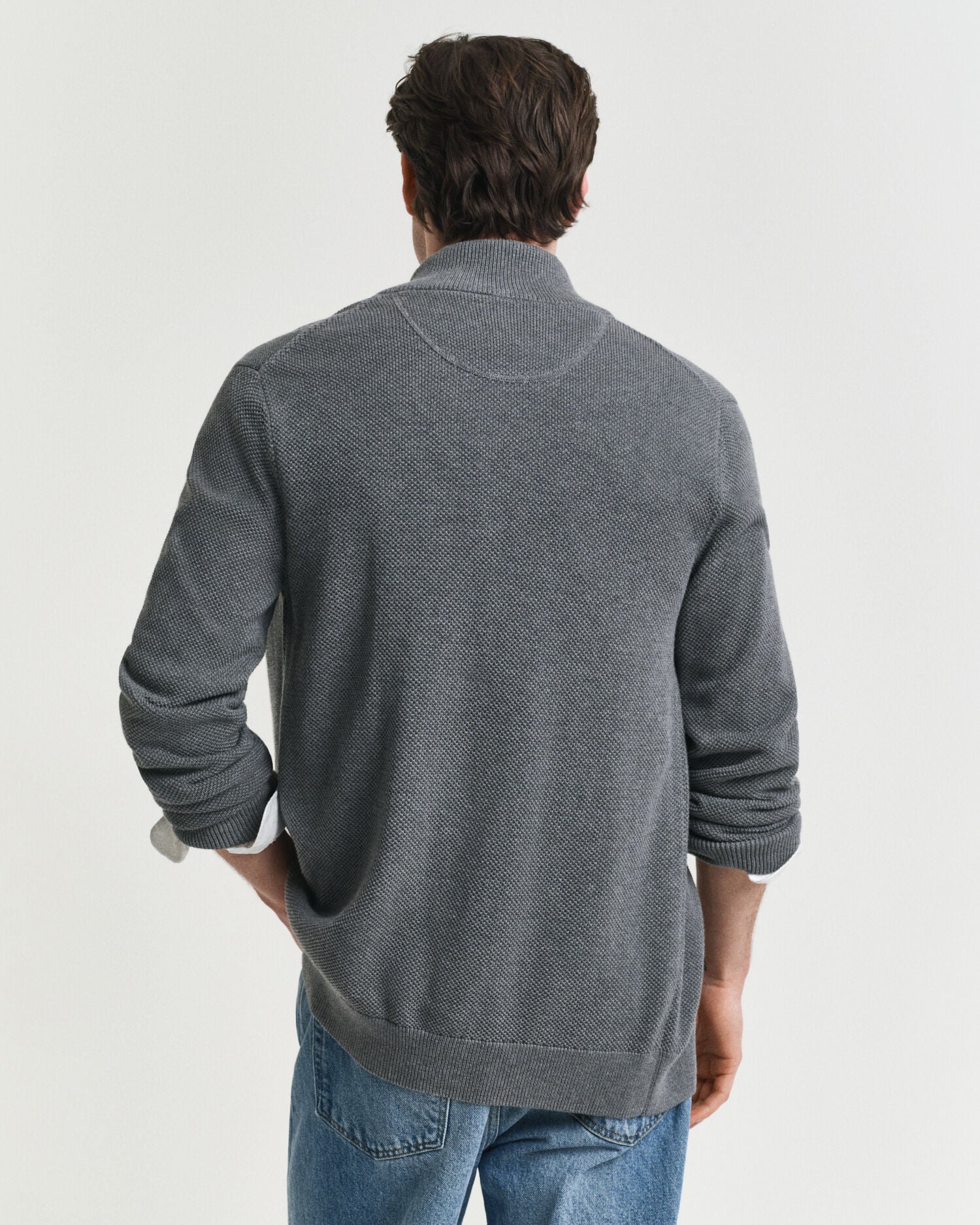 Cotton Pique Zip Cardigan