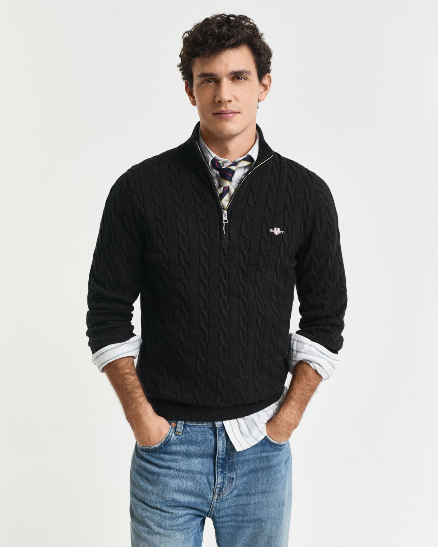 Cotton Cable Knit Half-Zip Sweater