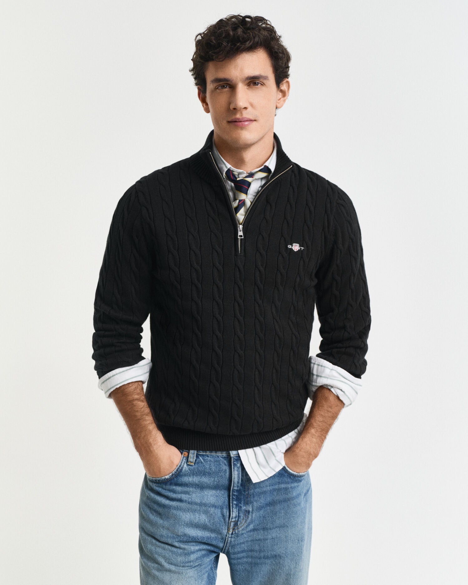Cotton Cable Knit Half-Zip Sweater