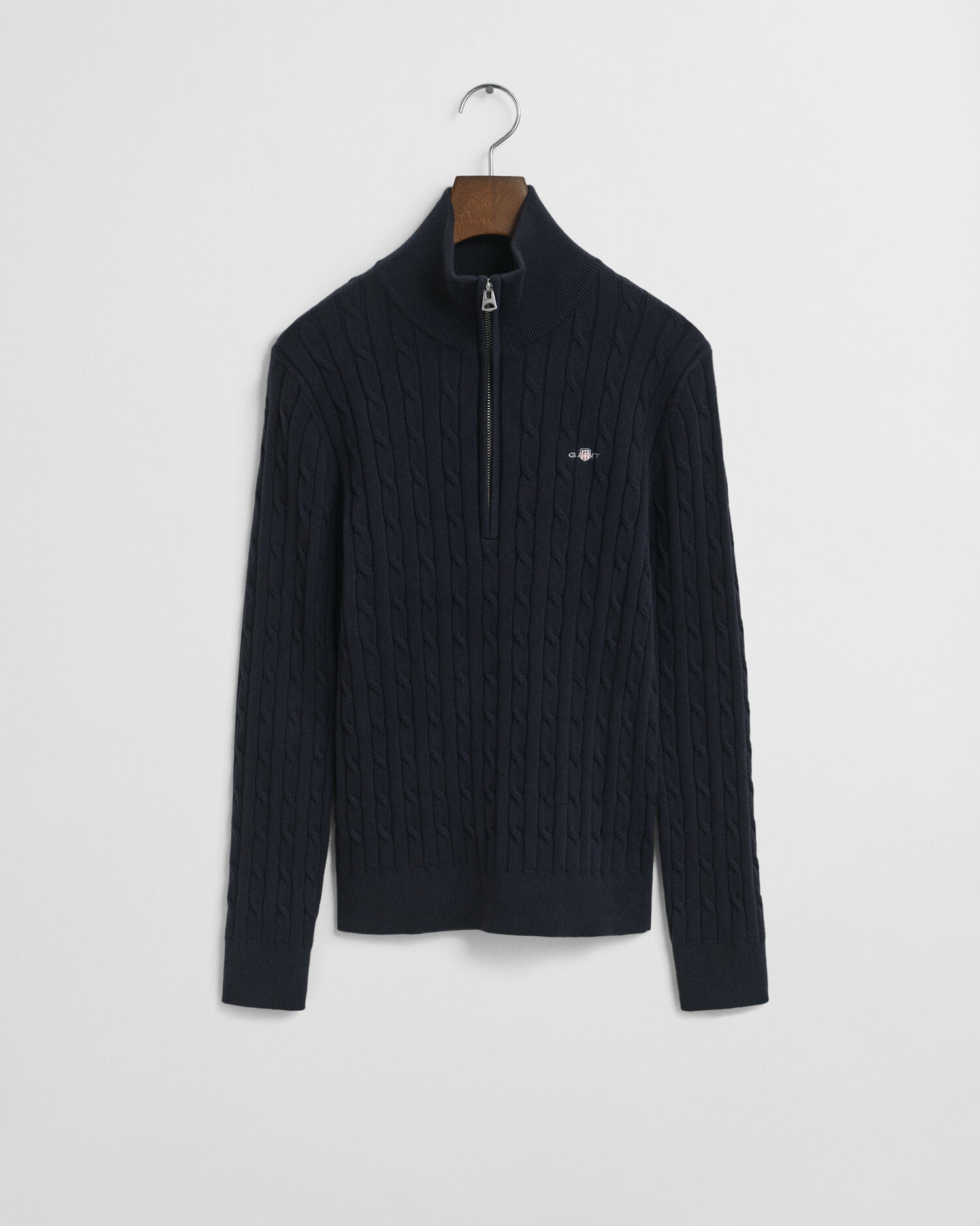 Stretch Cotton Cable Knit Half-Zip Sweater