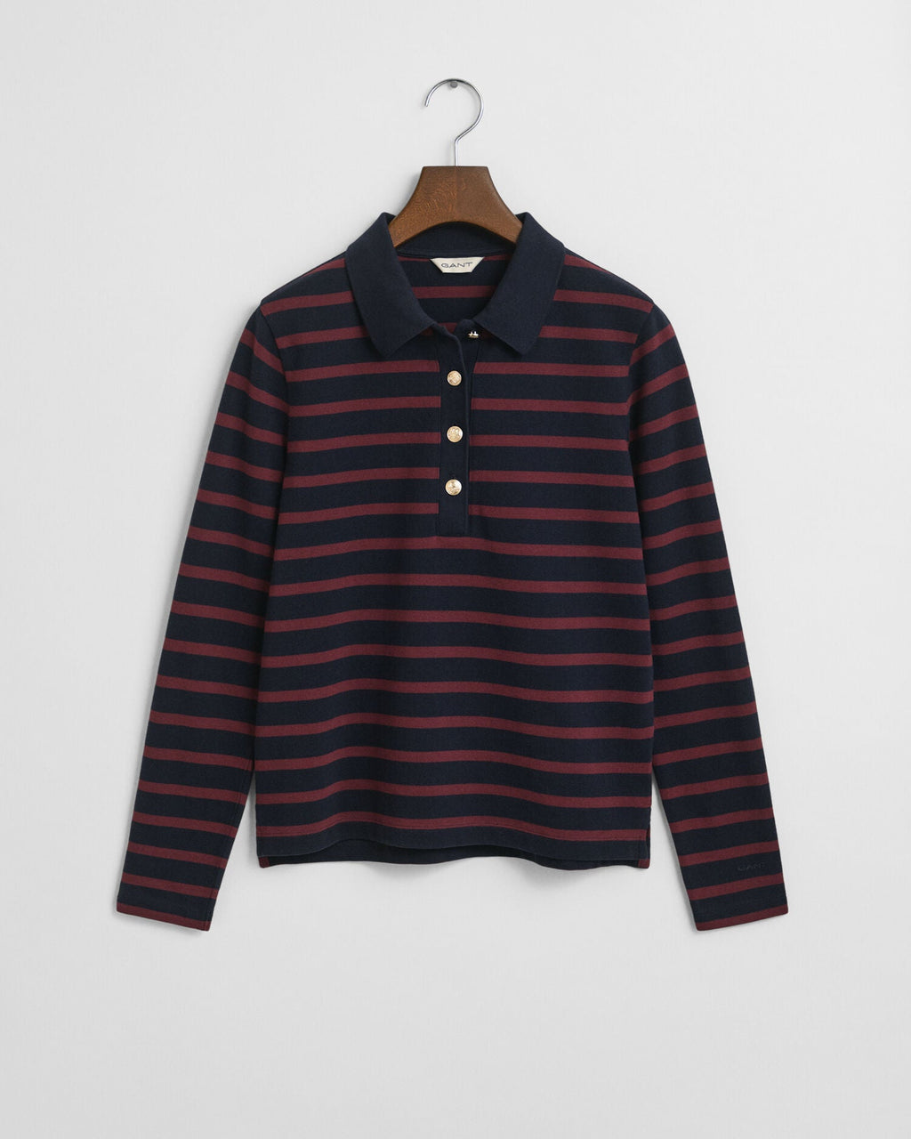 Breton Striped Long Sleeve Pique Polo Shirt