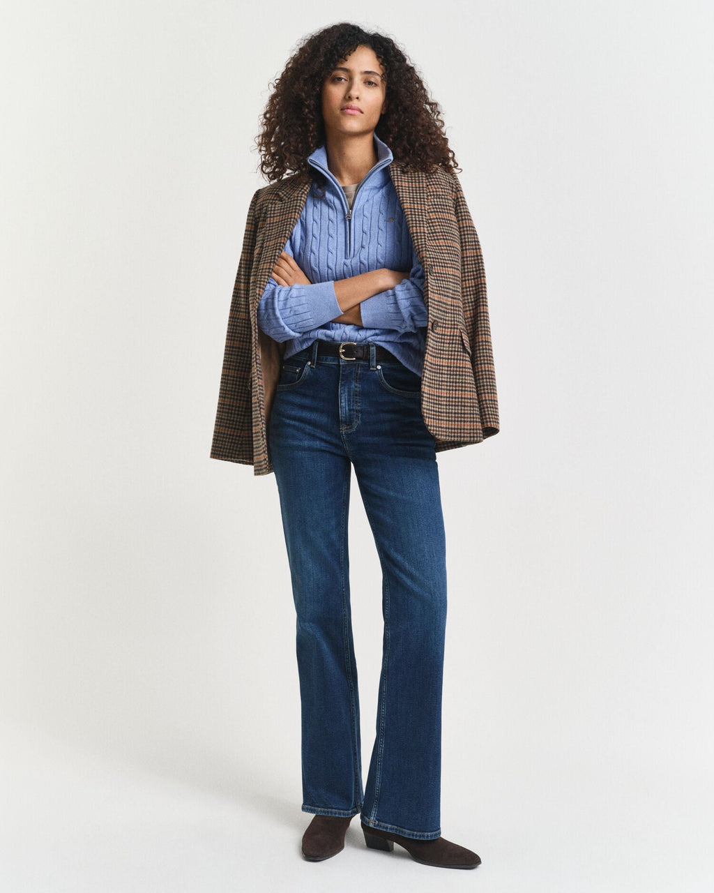 Stretch Cotton Cable Knit Half-Zip Sweater