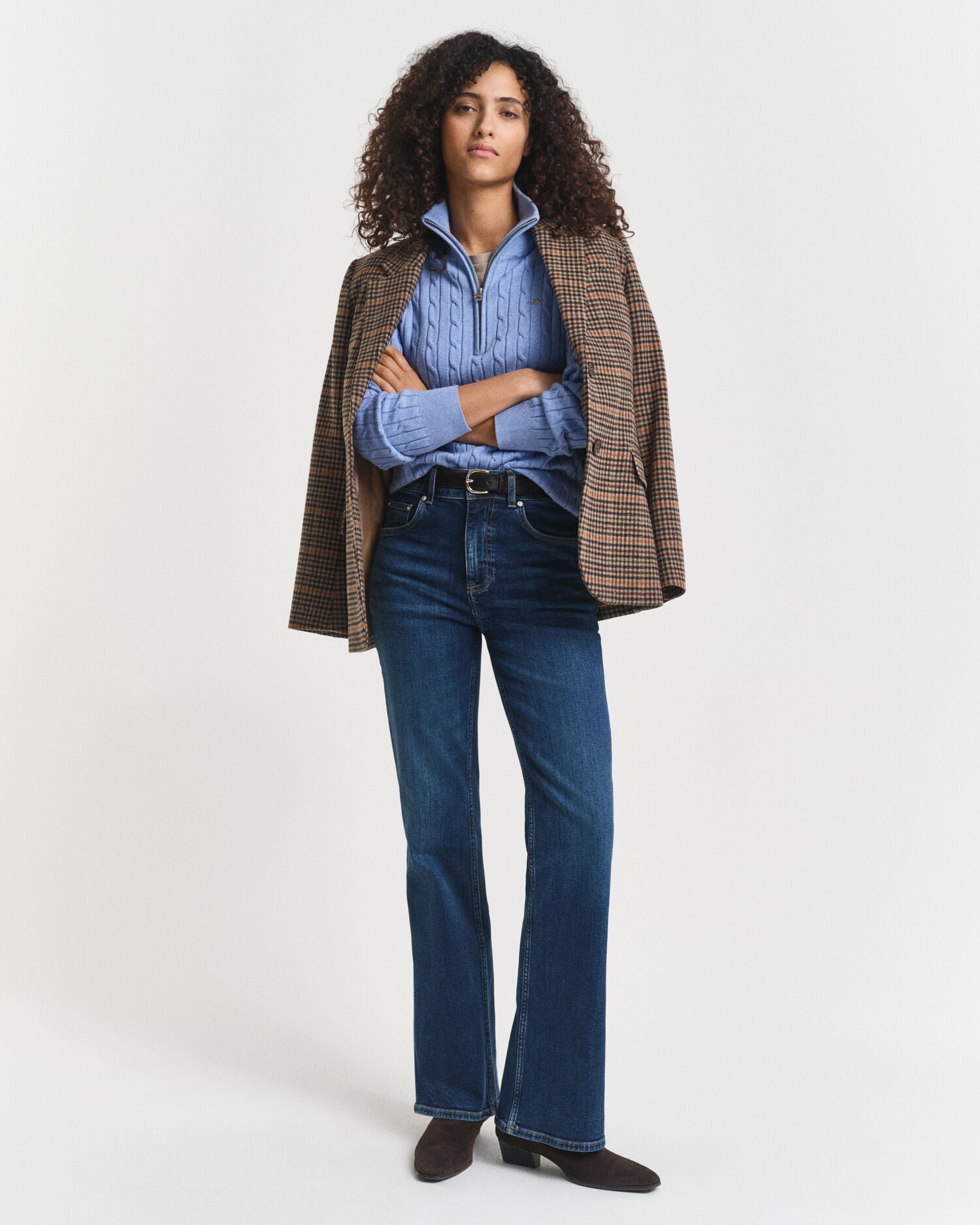 Stretch Cotton Cable Knit Half-Zip Sweater