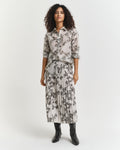 Pleated Tree Printed Midi Skirt
