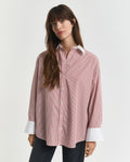 Oversized Contrast Collar Striped Shirt