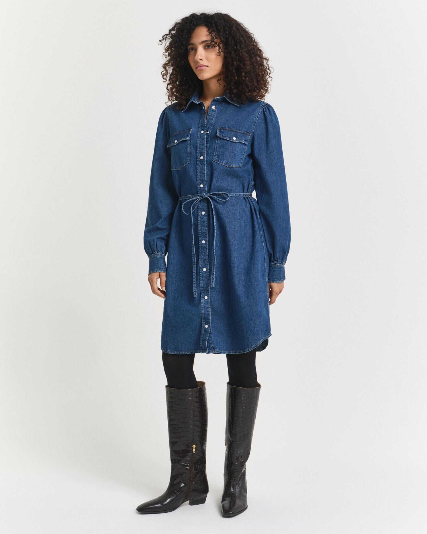 Puff Sleeve Denim Dress