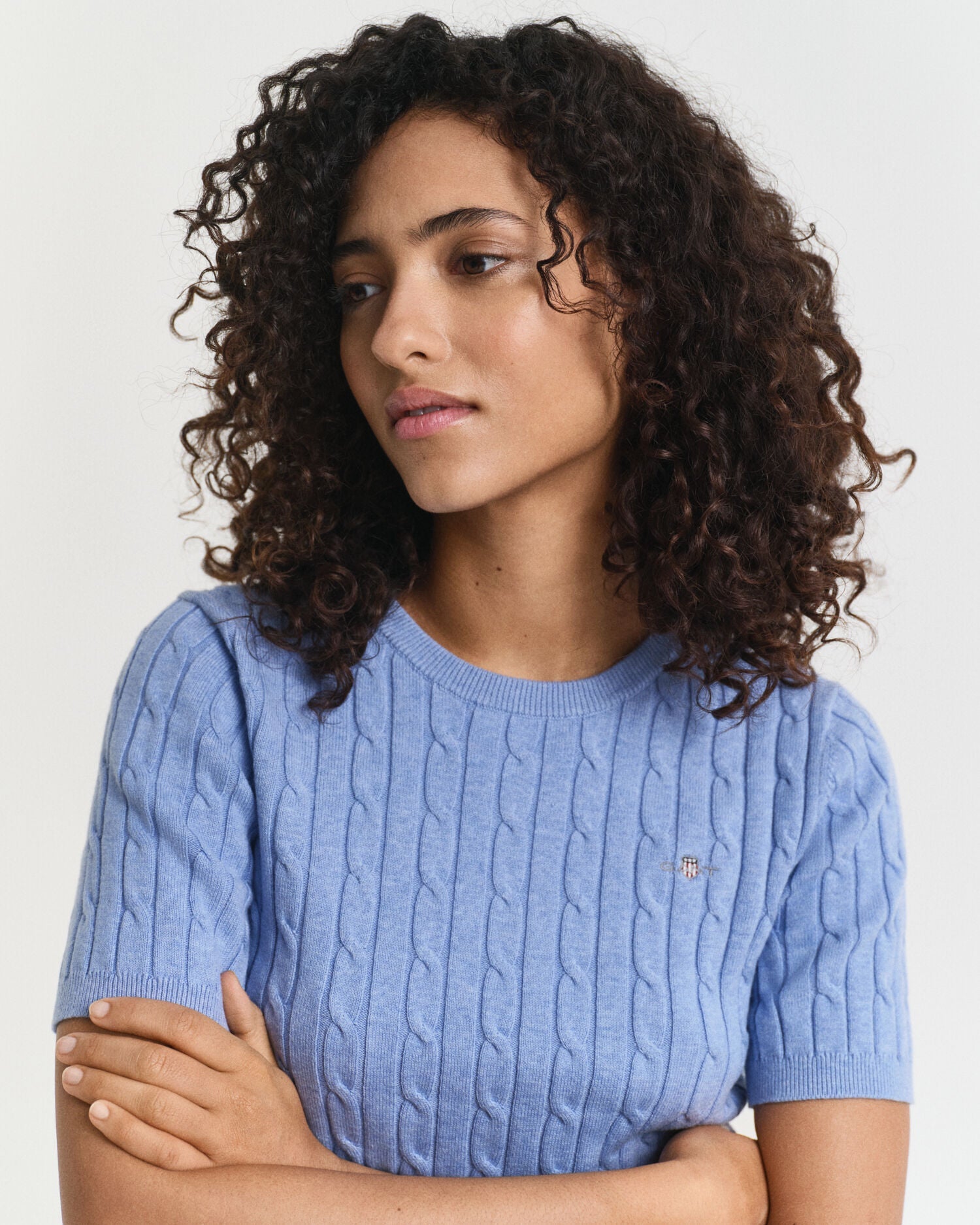 Stretch Cotton Cable Knit Sweater