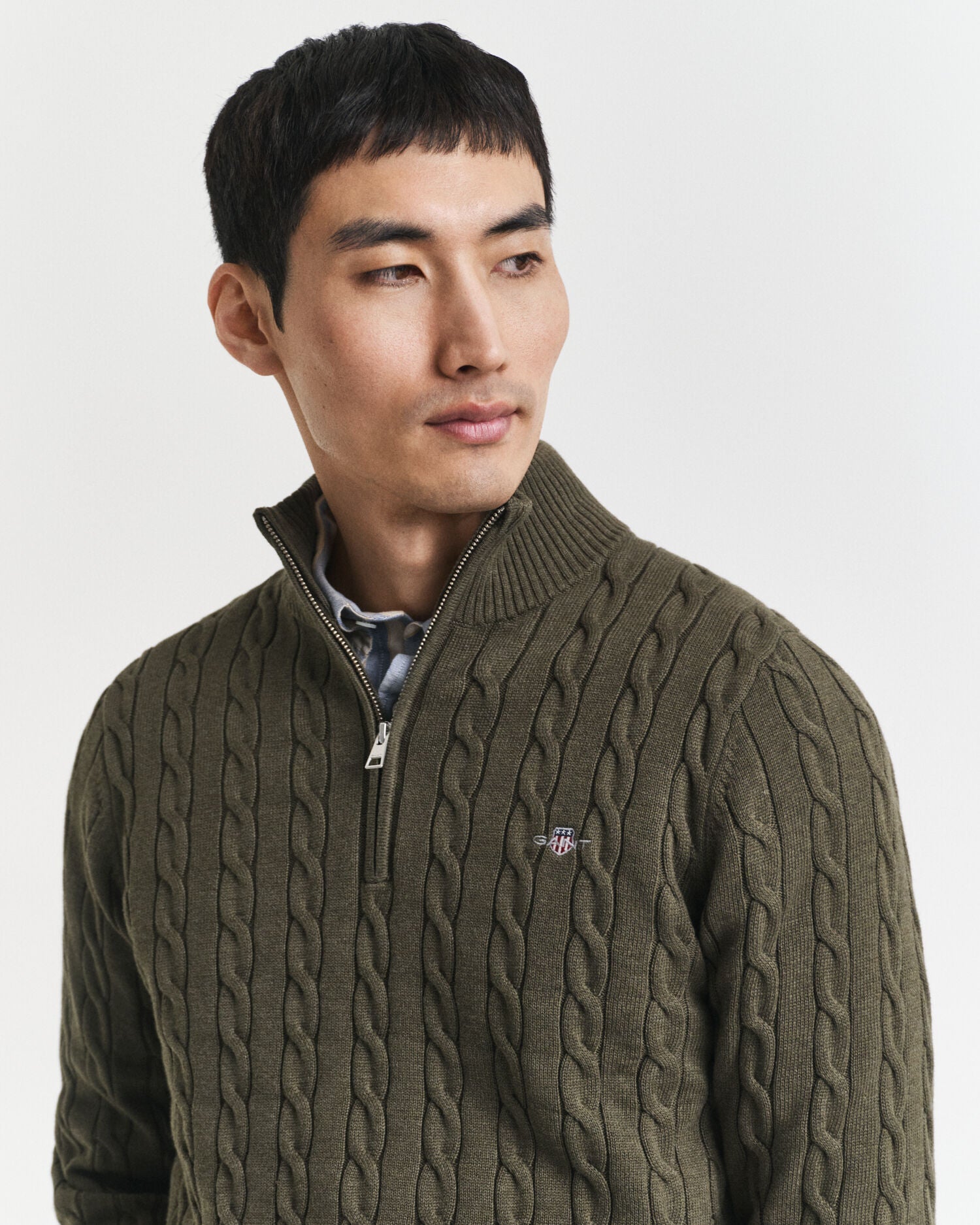Cotton Cable Knit Half-Zip Sweater