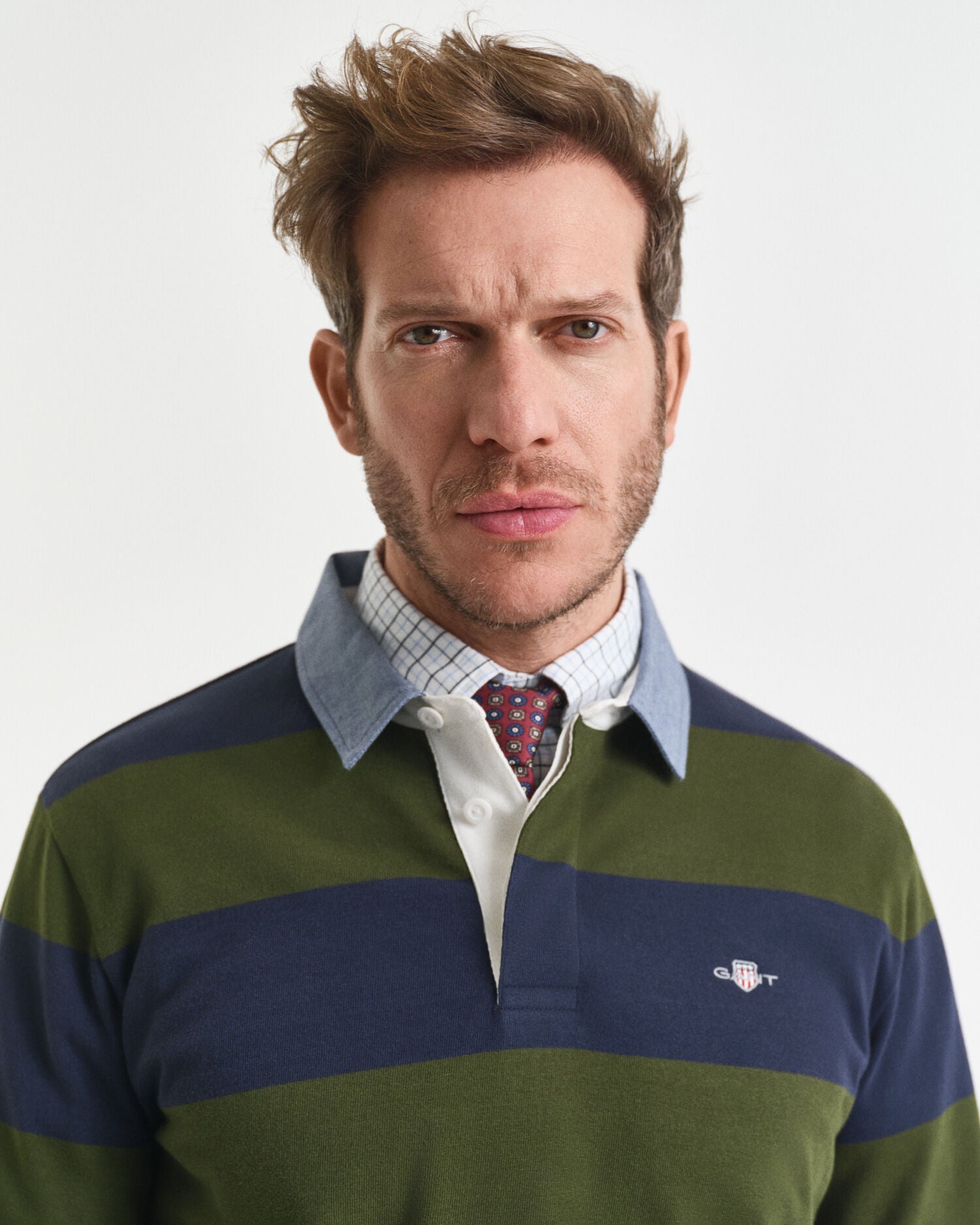 Chambray Collar Striped Heavy Rugger
