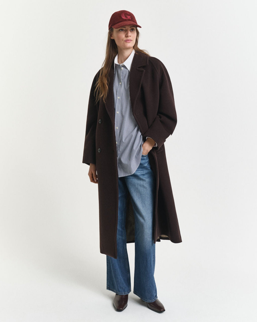 Oversized Contrast Collar Striped Shirt