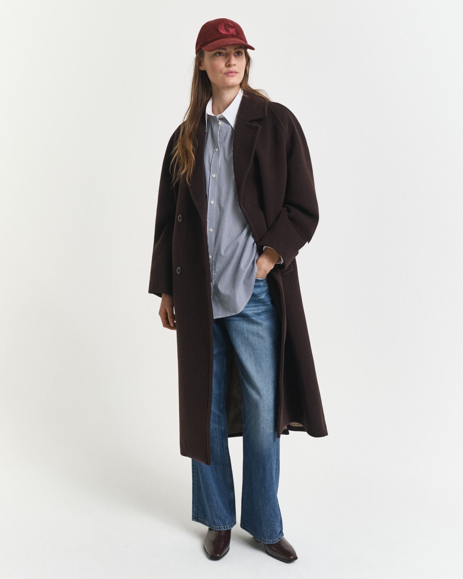 Oversized Contrast Collar Striped Shirt