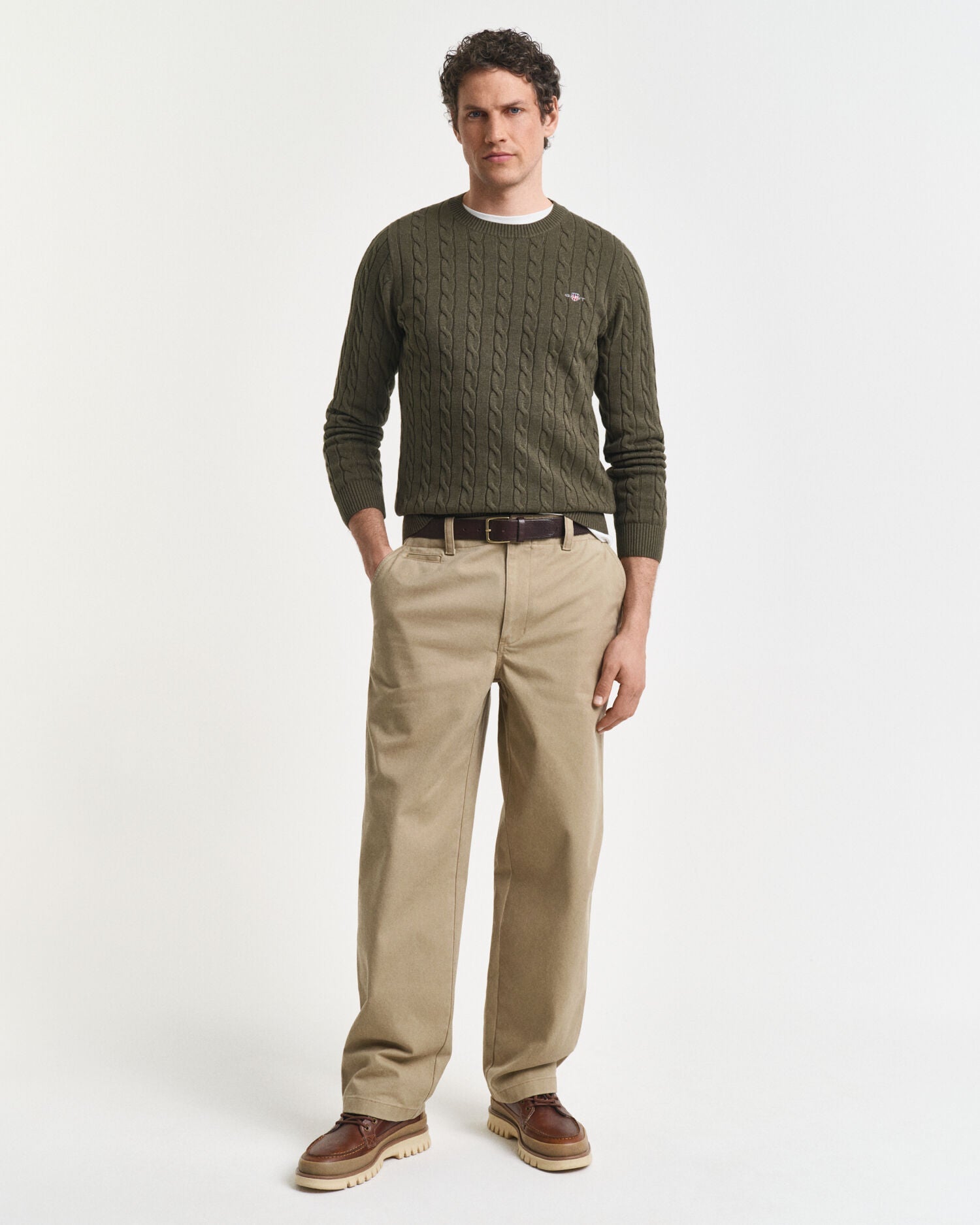Cotton Cable Knit Crew Neck Sweater