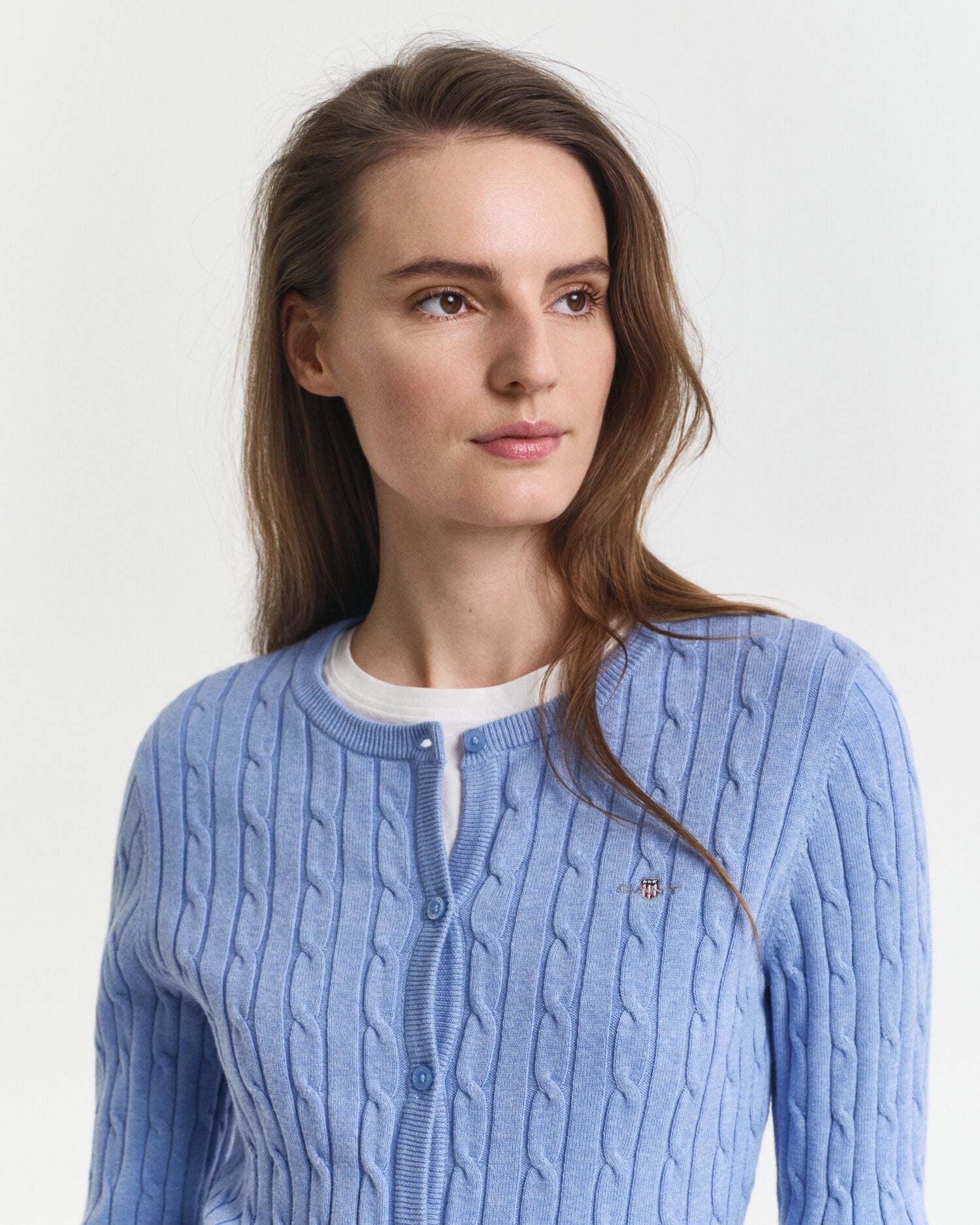 Stretch Cotton Cable Knit Cardigan