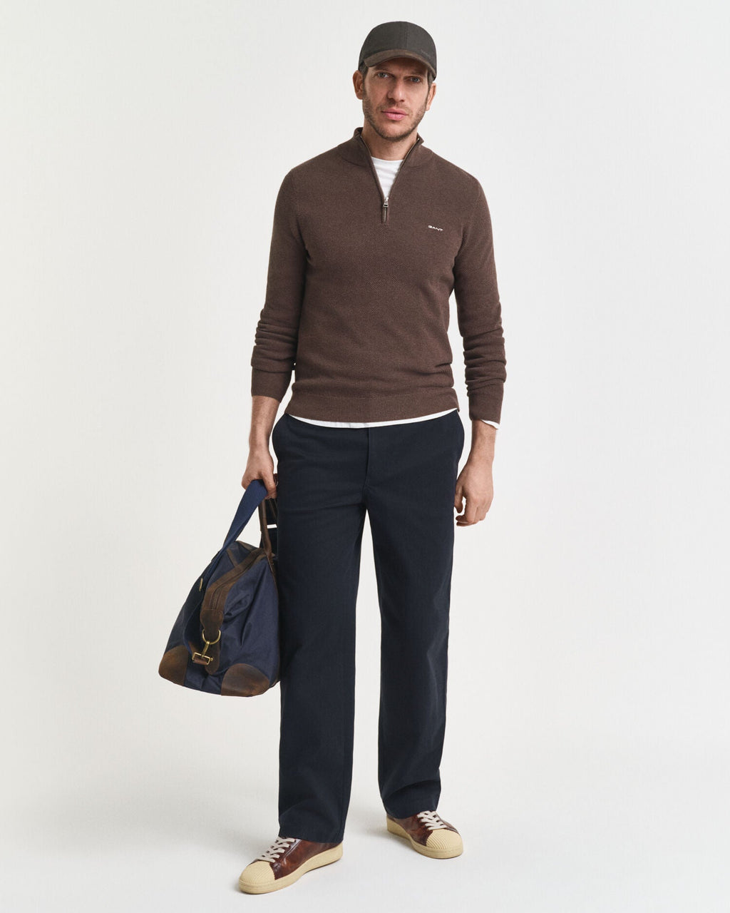 Cotton Pique Half-Zip Sweater