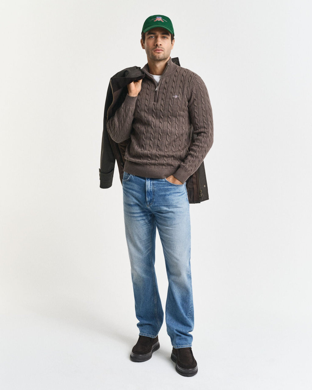 Cotton Cable Knit Half-Zip Sweater