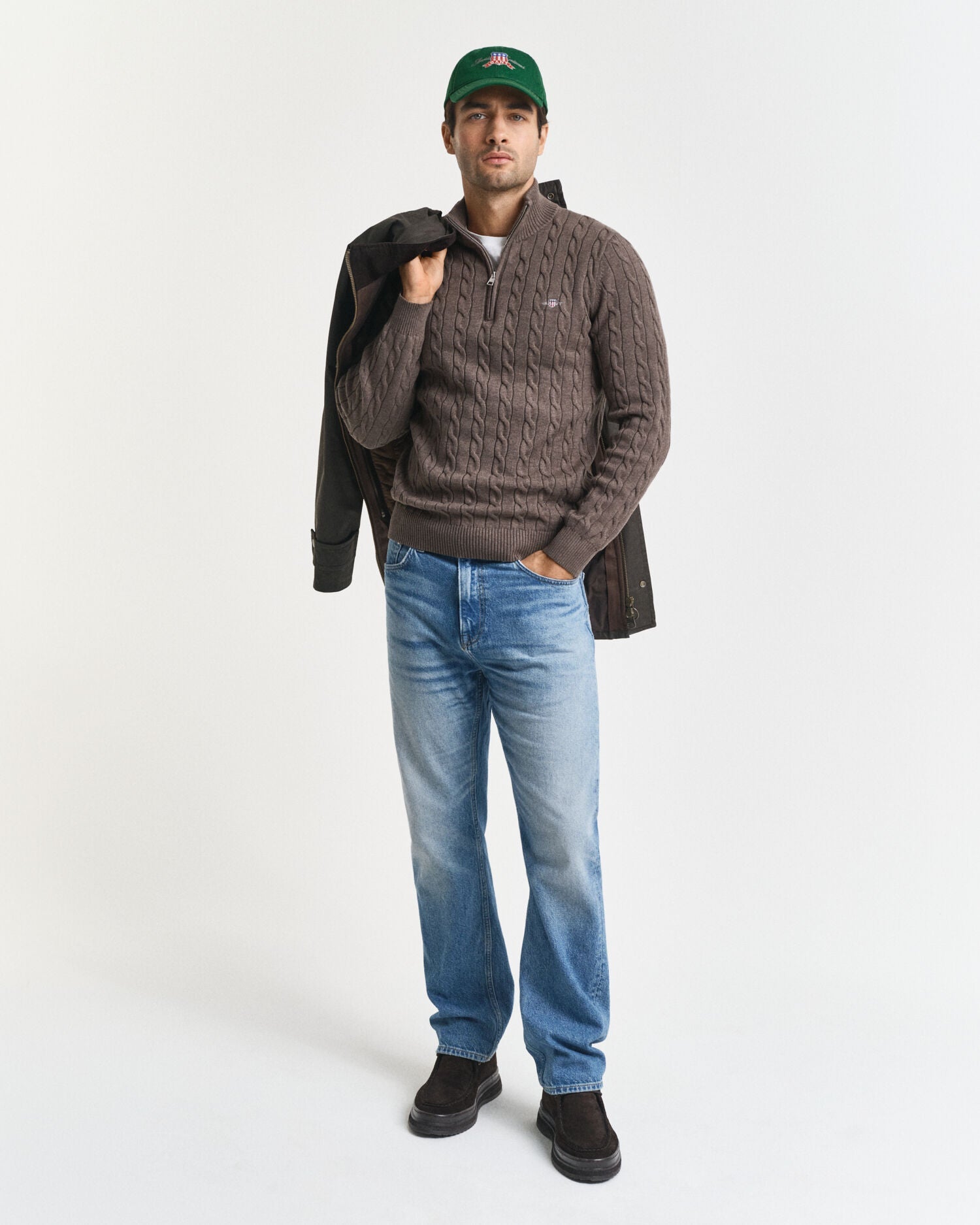 Cotton Cable Knit Half-Zip Sweater