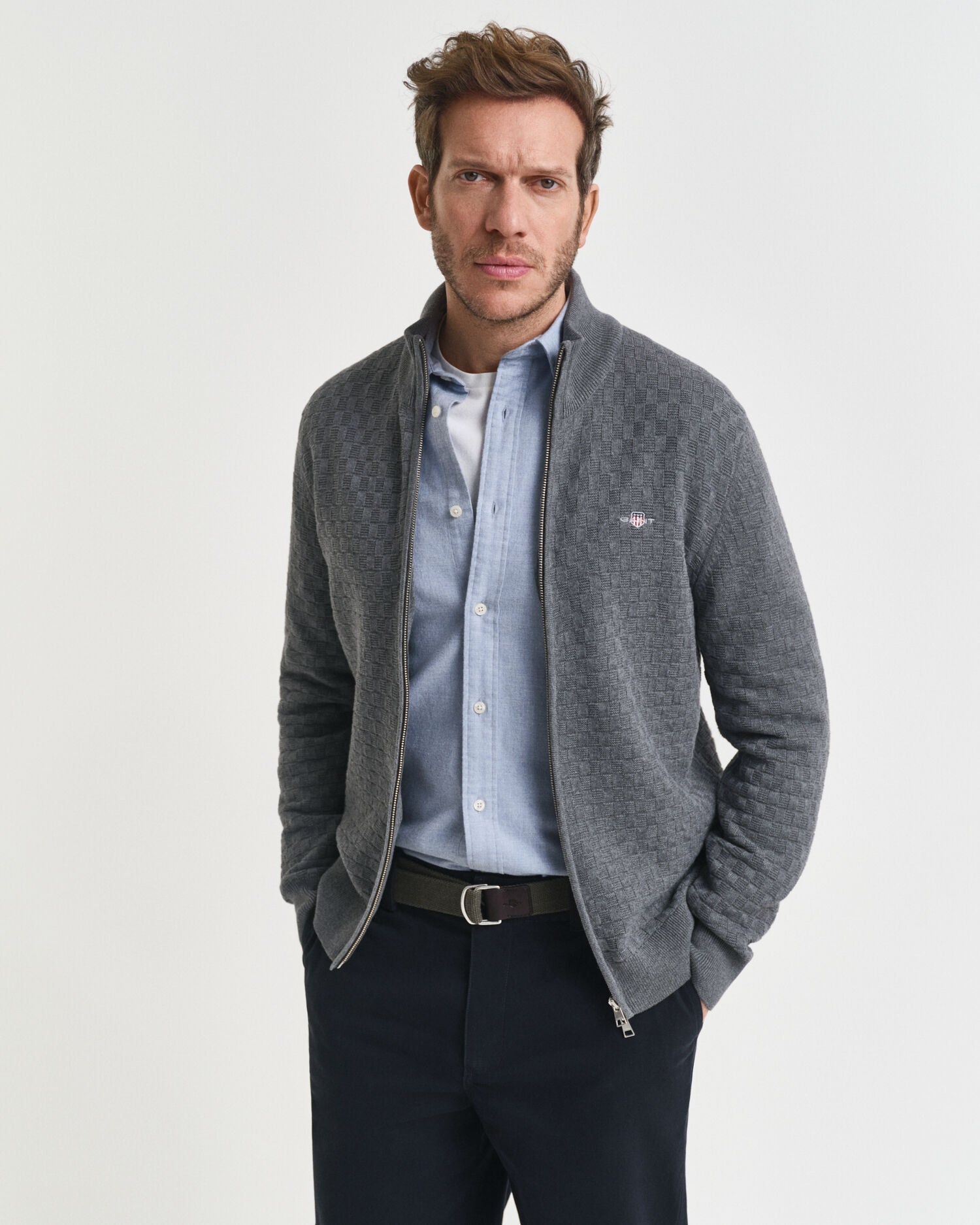 Micro Textured Zip Sweater