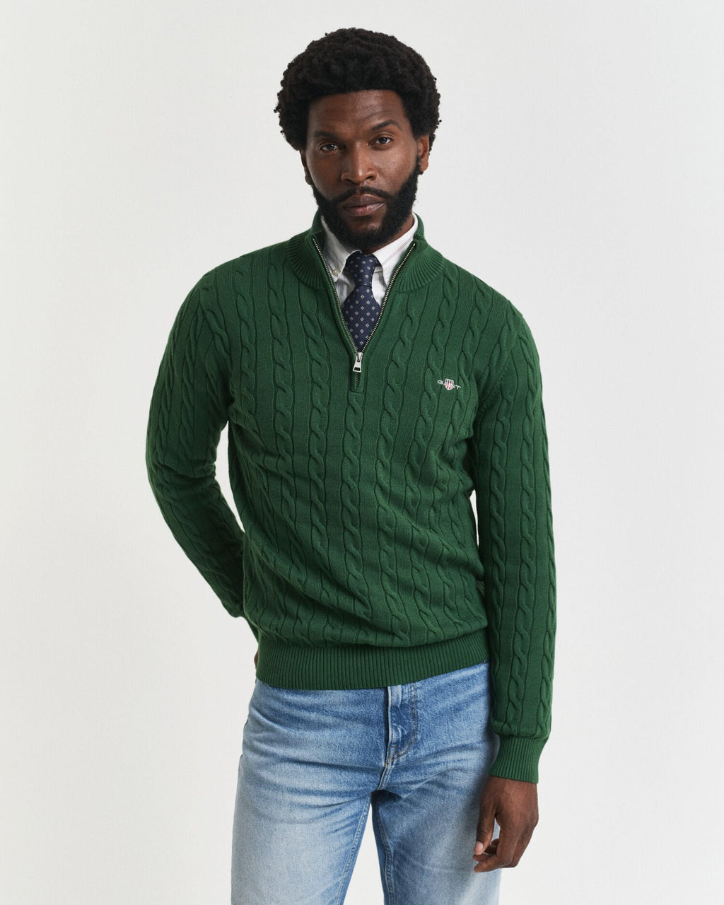 Cotton Cable Knit Half-Zip Sweater