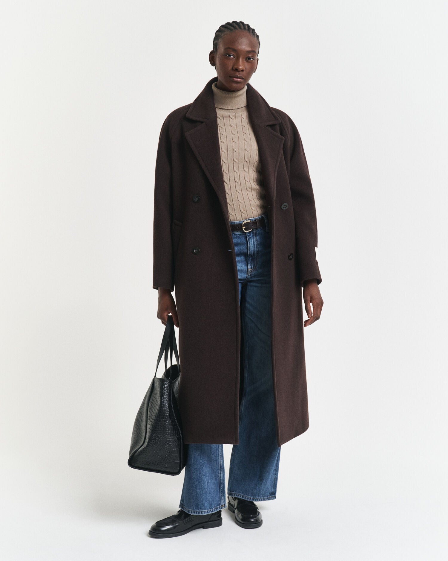 Stretch Cotton Cable Knit Turtleneck Sweater