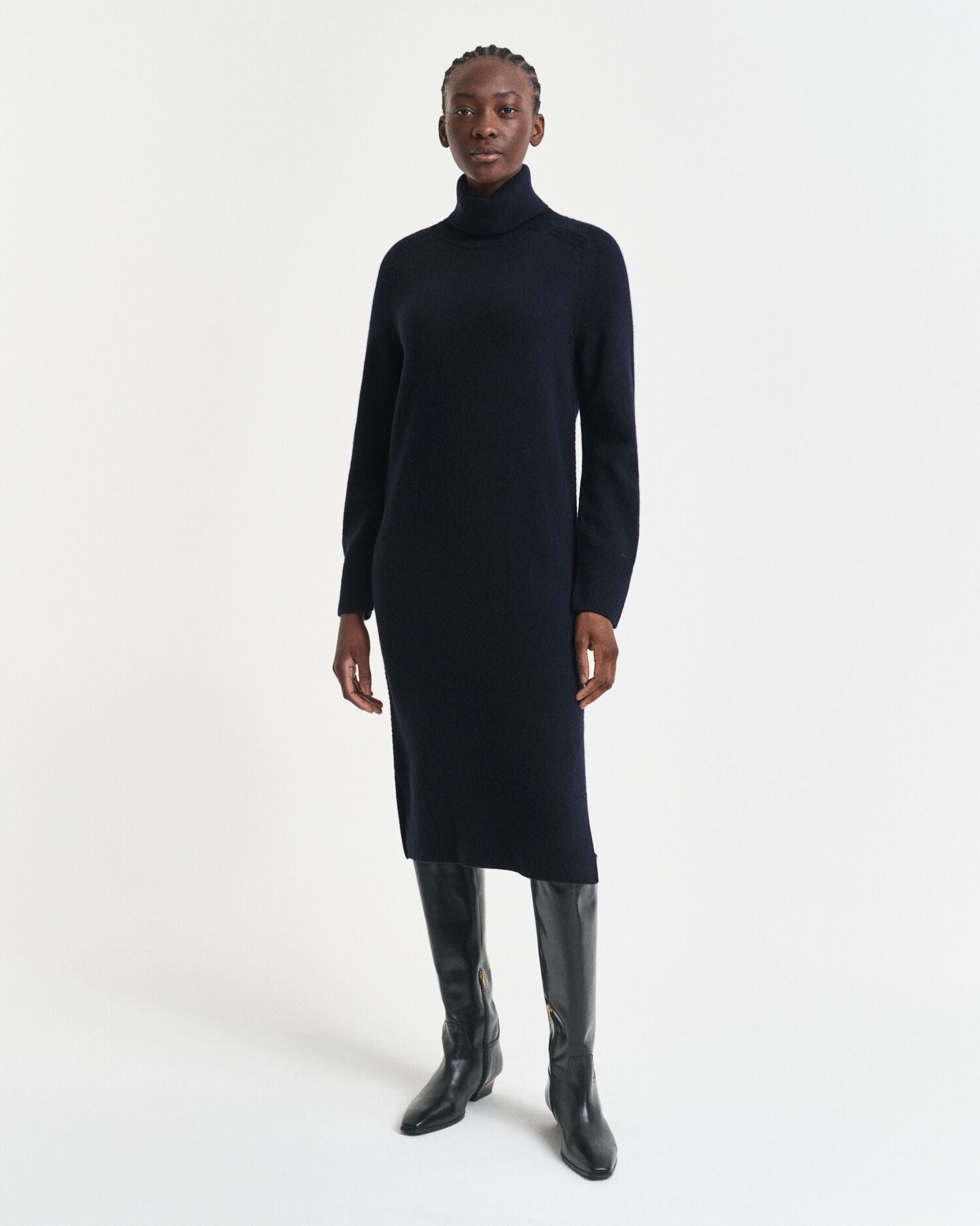 Knit Detail Turtleneck Dress