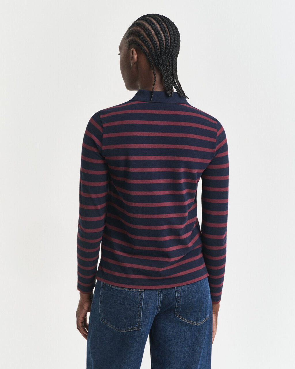 Breton Striped Long Sleeve Pique Polo Shirt