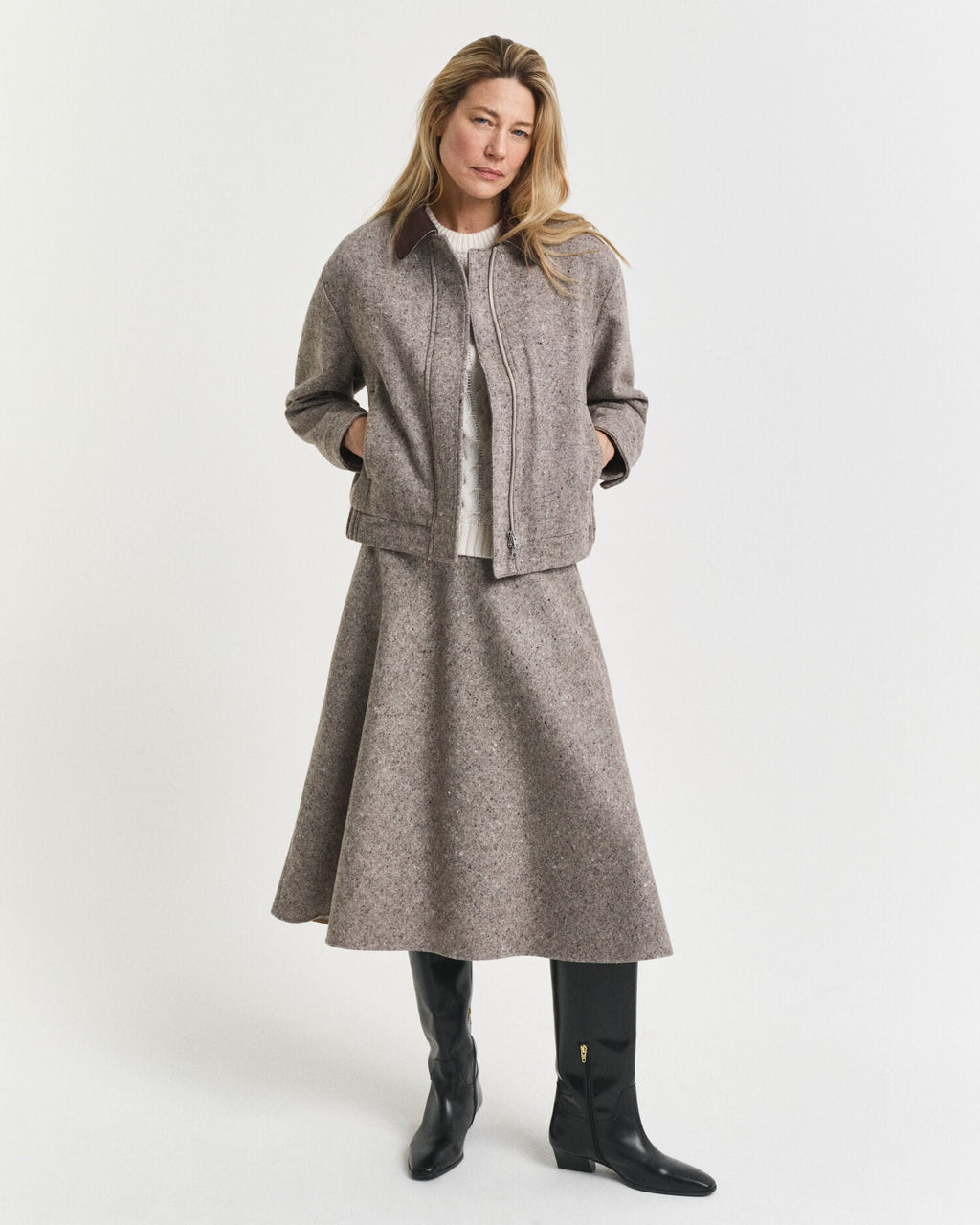 Flared Wool Midi Skirt