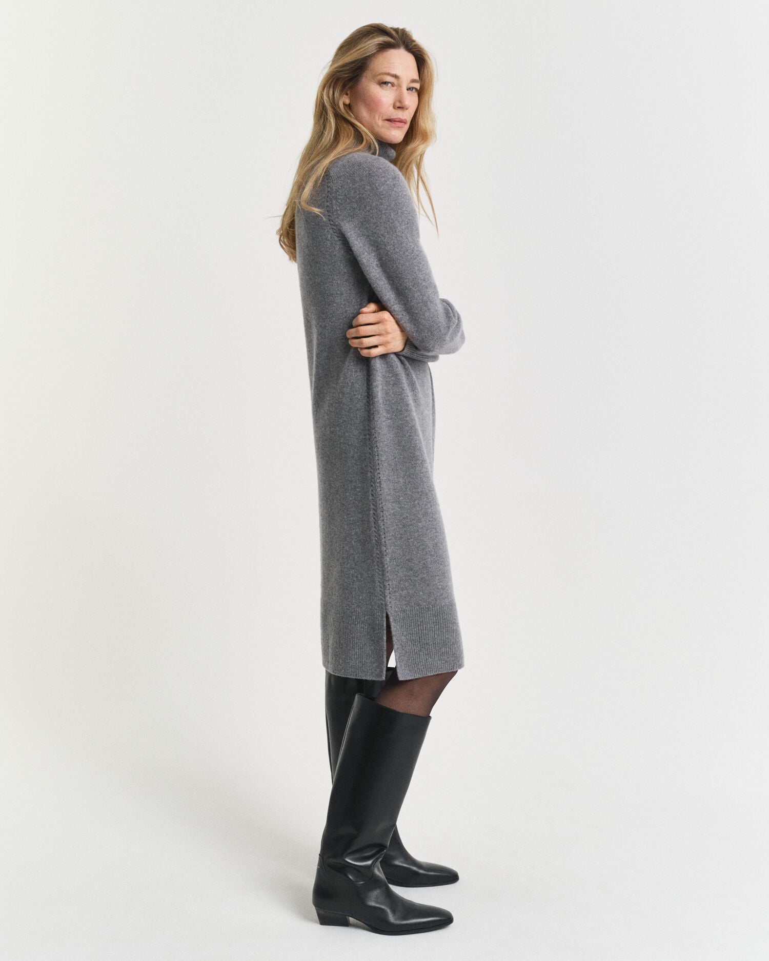 Knit Detail Turtleneck Dress