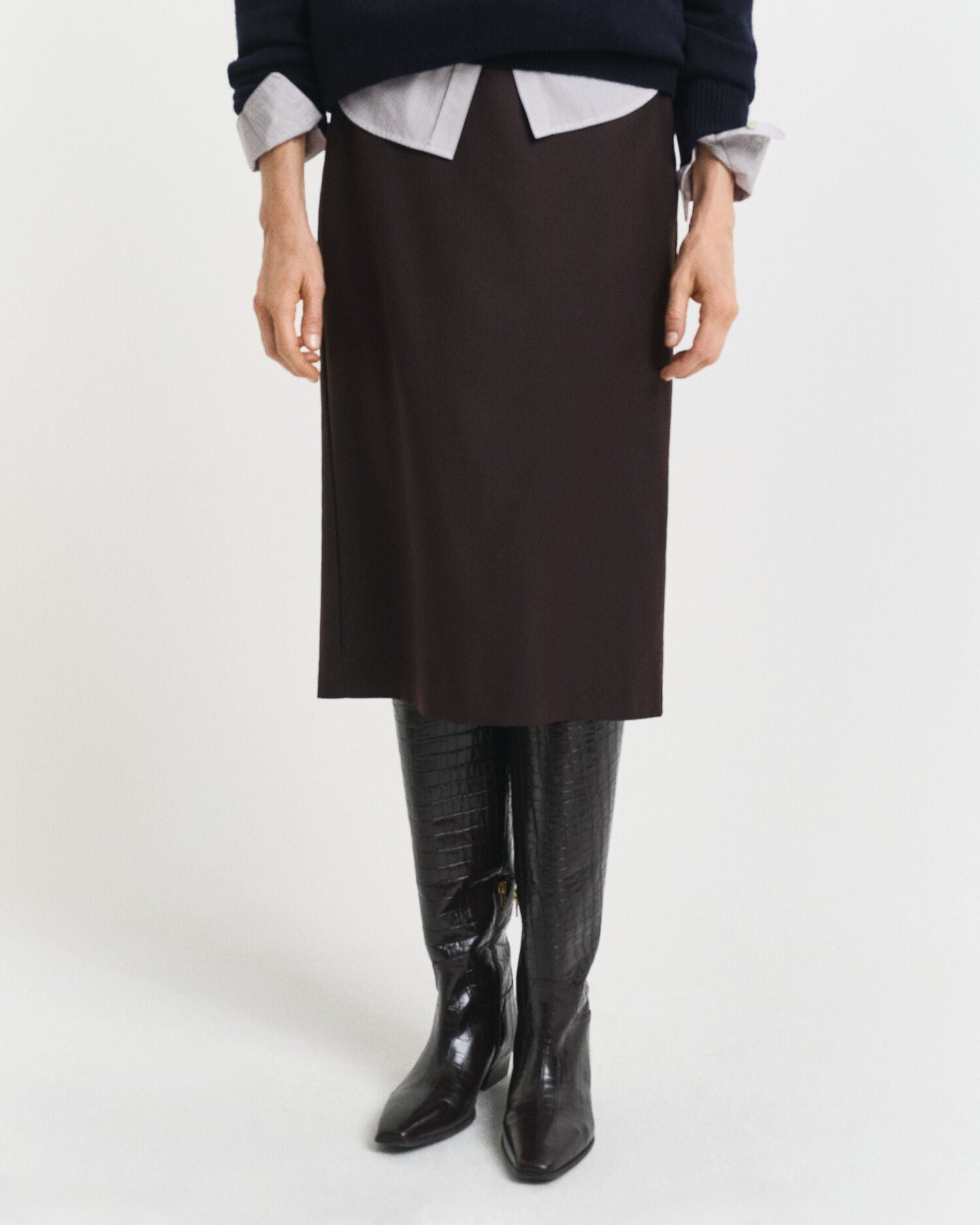 Wool Blend Midi Pencil Skirt