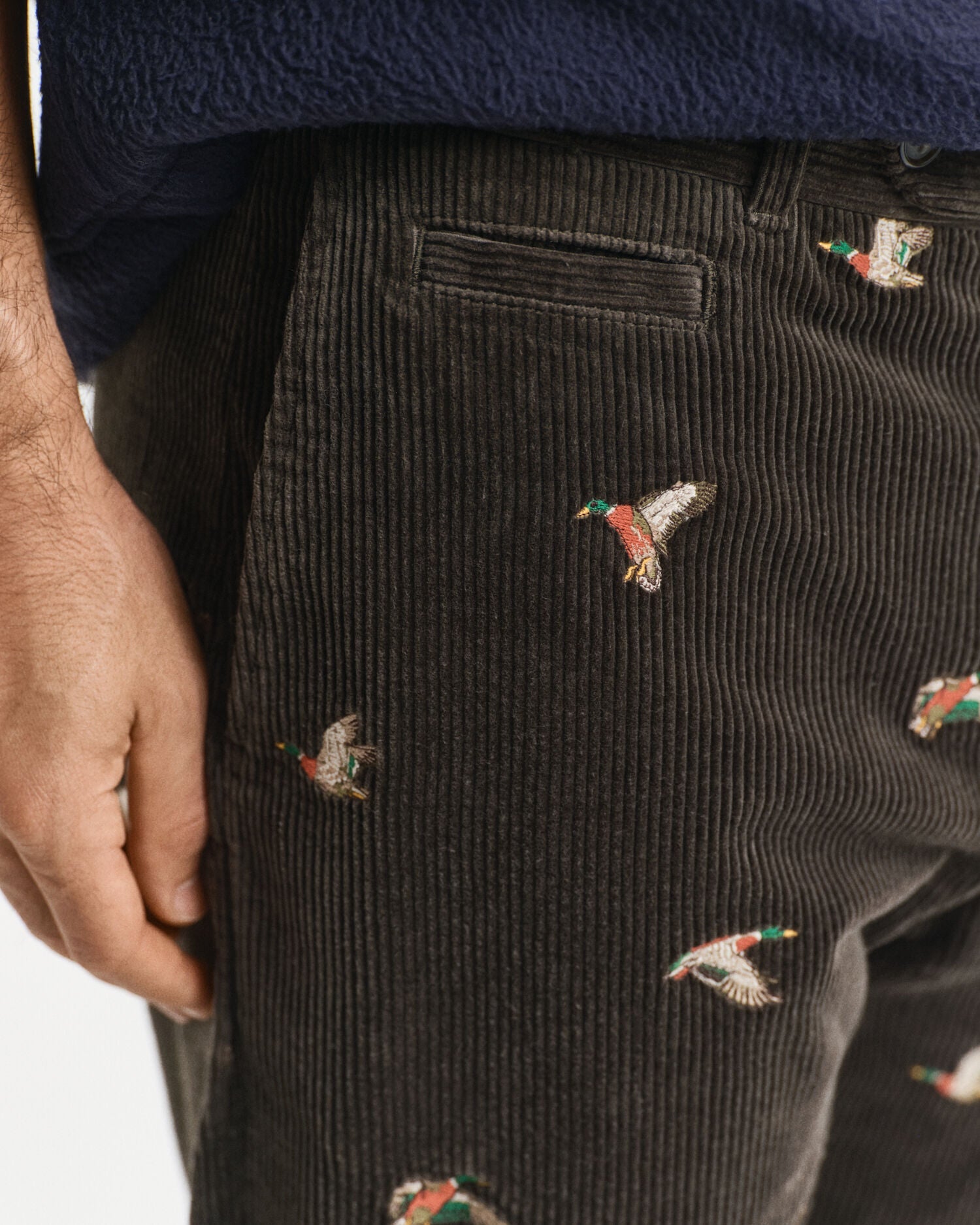 Straight Fit Embroidered Corduroy Pants