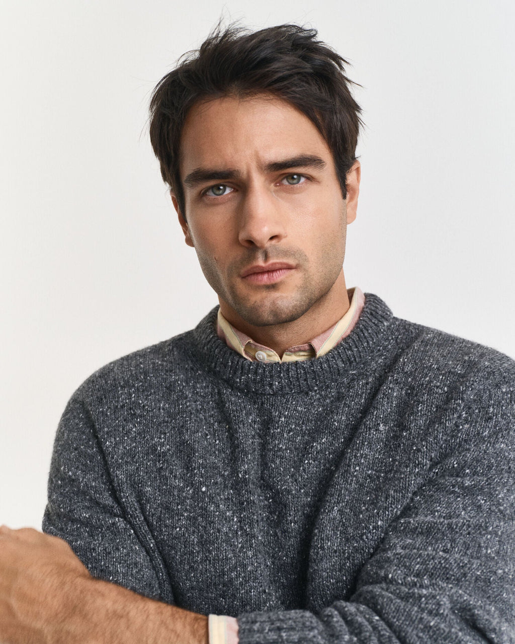 Wool Blend Nepps Crew Neck Sweater