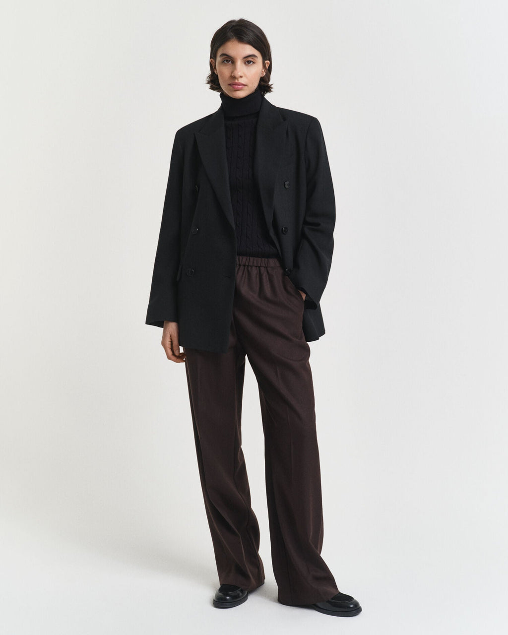 Stretch Cotton Cable Knit Turtleneck Sweater