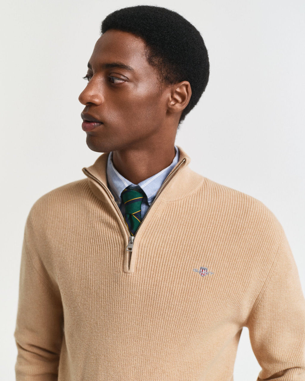 Ribbed Cotton Merino Wool Half-Zip Sweater