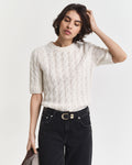 Puff Sleeve Cable Knit Short Sleeve Dress
