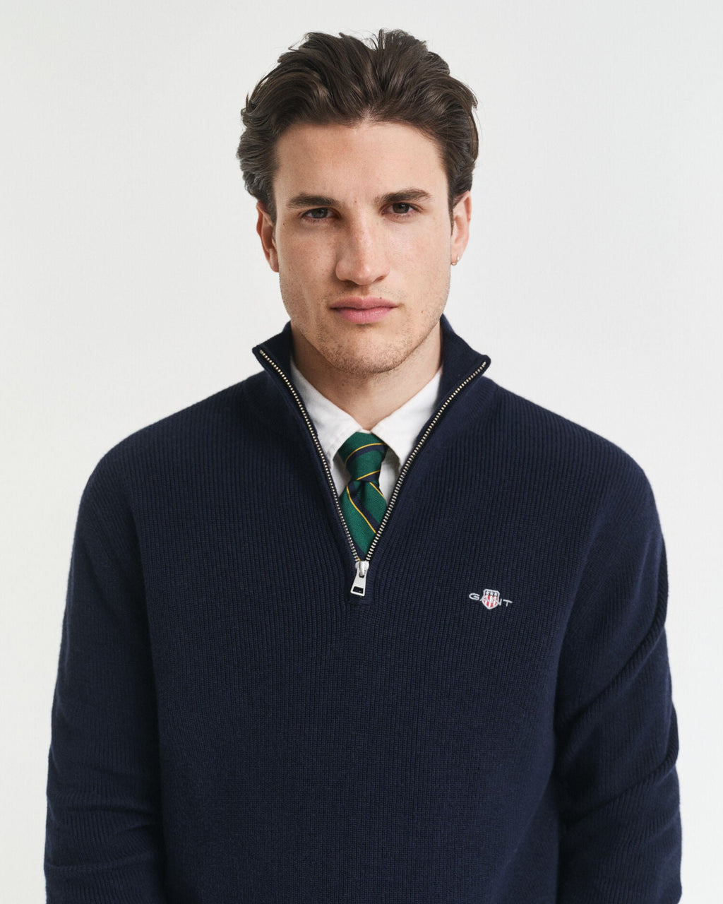 Ribbed Cotton Merino Wool Half-Zip Sweater