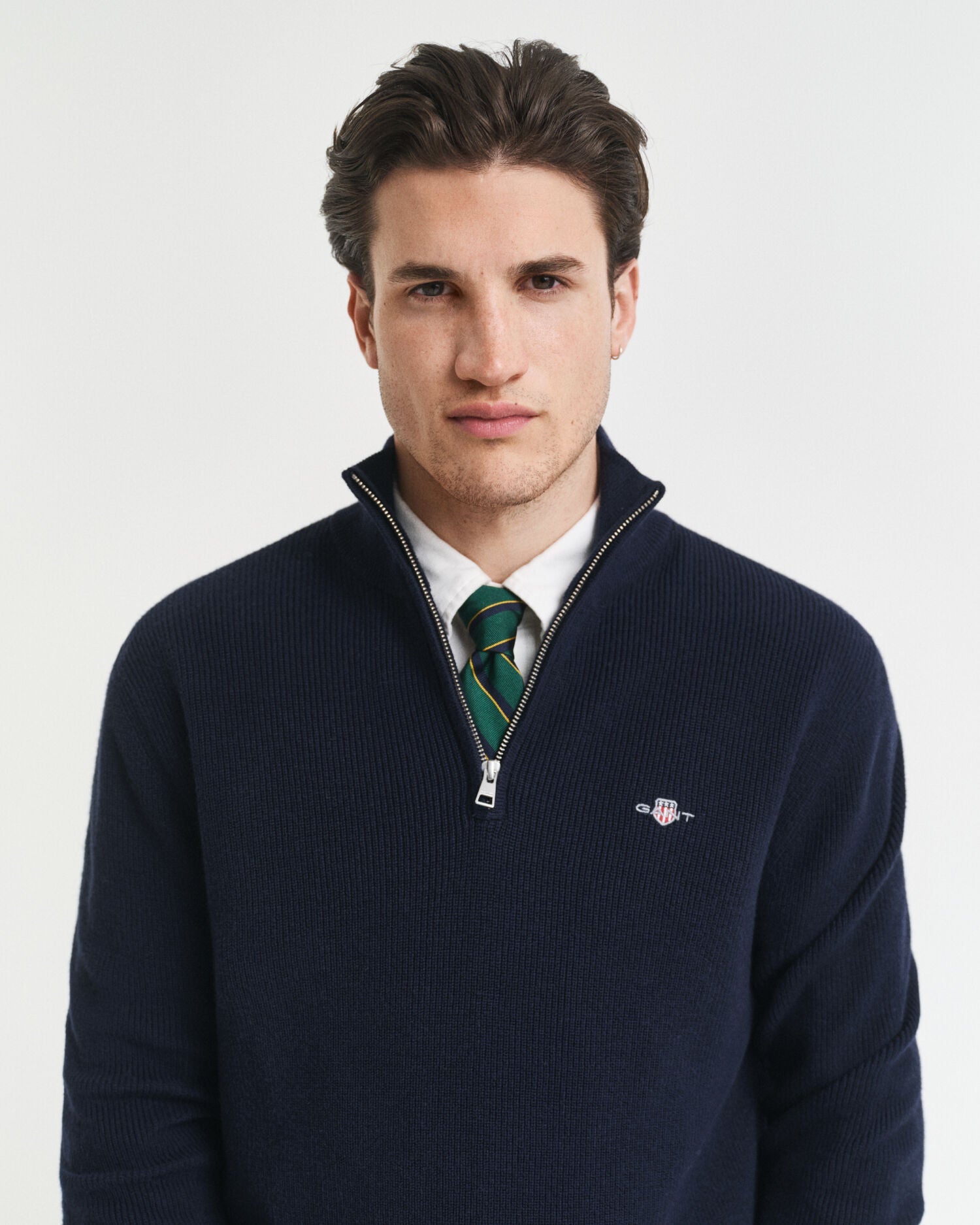 Ribbed Cotton Merino Wool Half-Zip Sweater