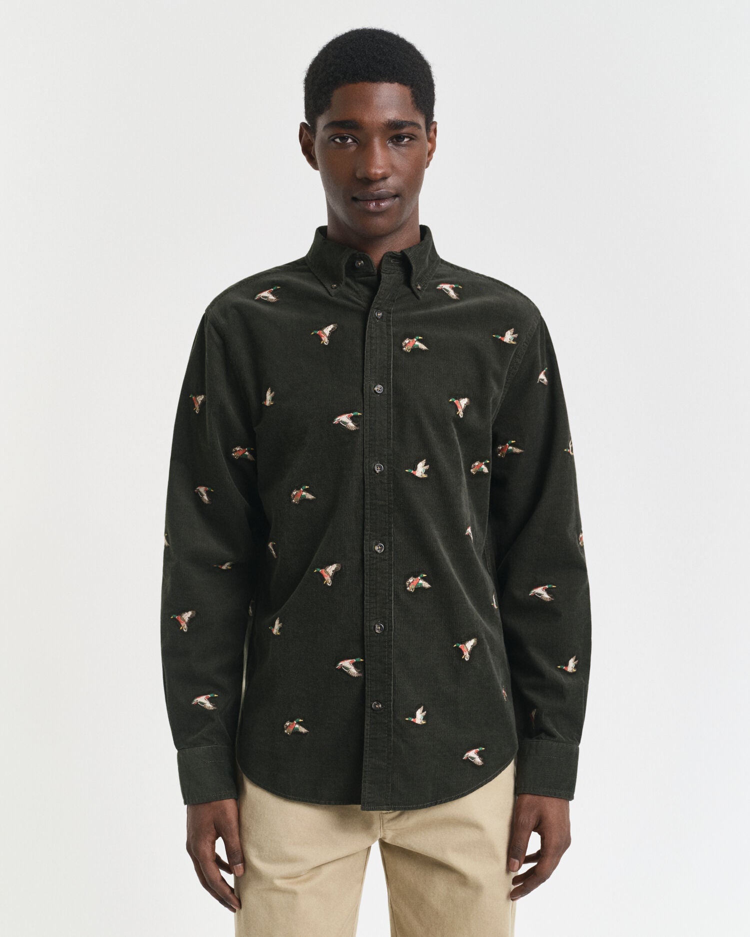 Regular Fit Embroidered Corduroy Shirt