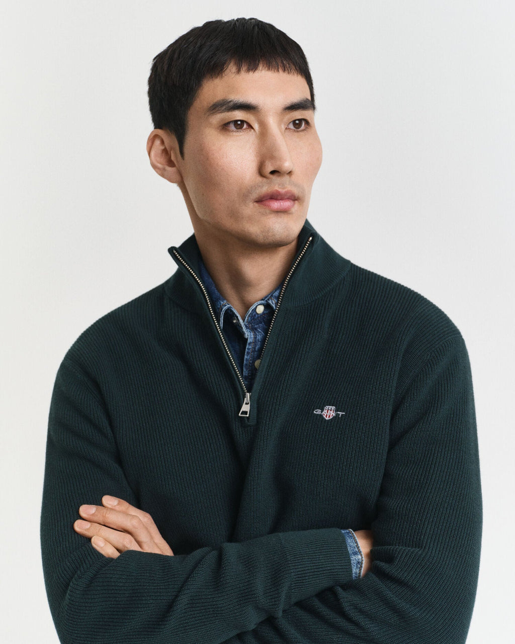 Ribbed Cotton Merino Wool Half-Zip Sweater