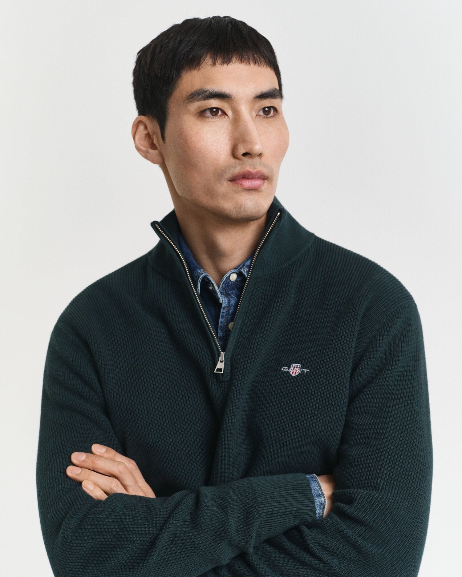 Ribbed Cotton Merino Wool Half-Zip Sweater